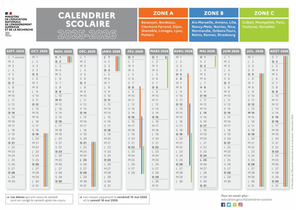 Calendrier scolaire 2025-2026